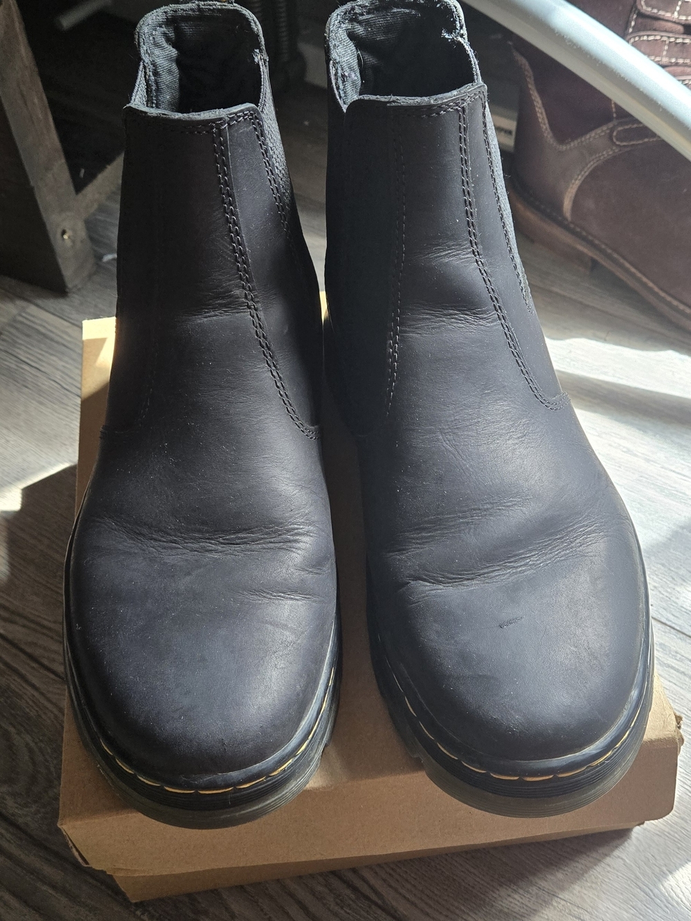 Dr. Martens Black Embury Chelsea Lug Boots with Yellow Stitching - Picture 2 of 7